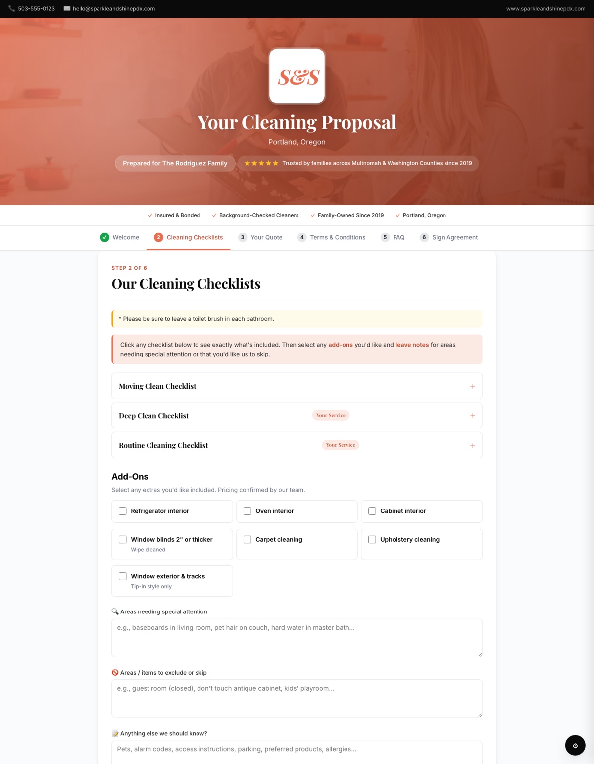 Sample cleaning checklists