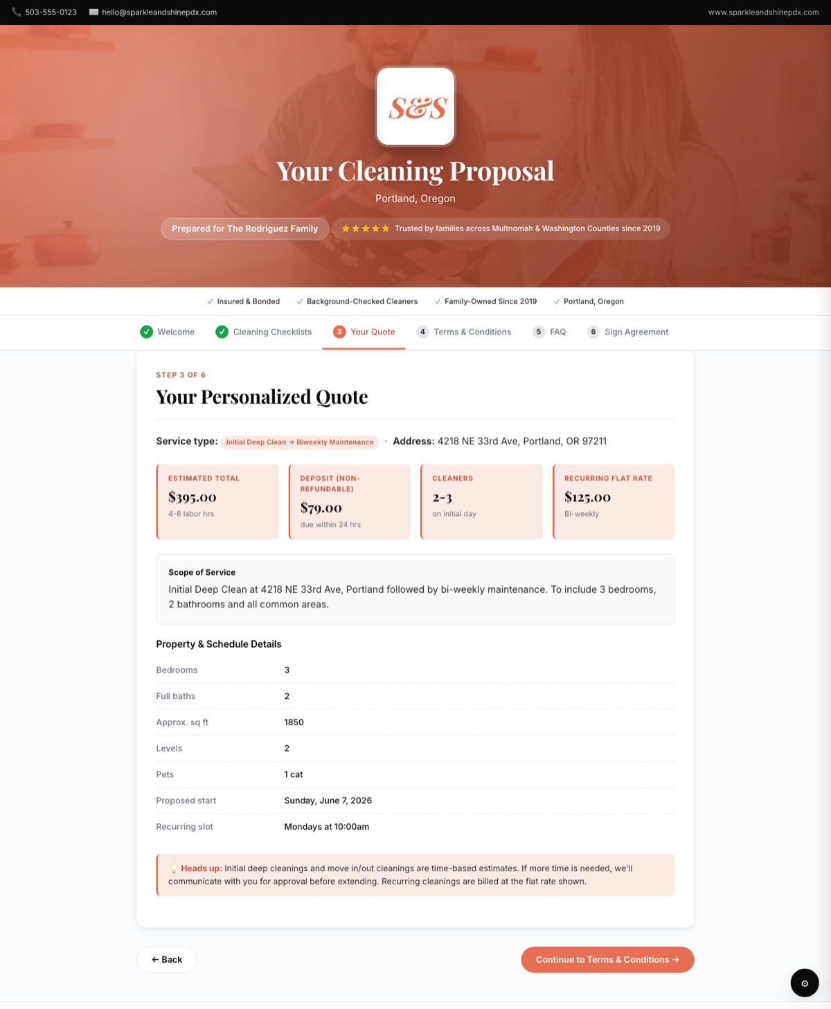 Sample Proposal Pad quote screen