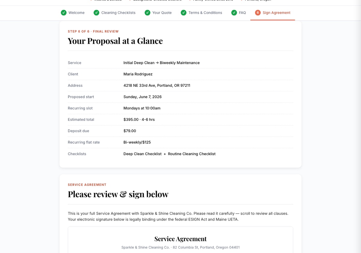 Sample signing page